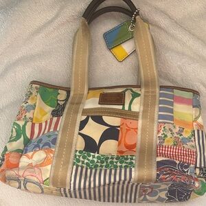 Coach Patchwork Multicolor Canvas Tote with Tan Straps